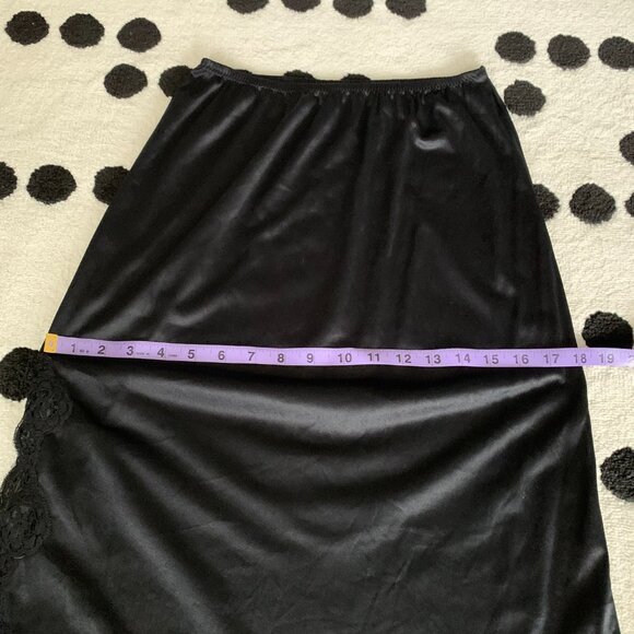 Vintage 90s Y2K French Maid Black Silky Satin Lace Boho Chic Half Slip Skirt - Picture 11 of 14